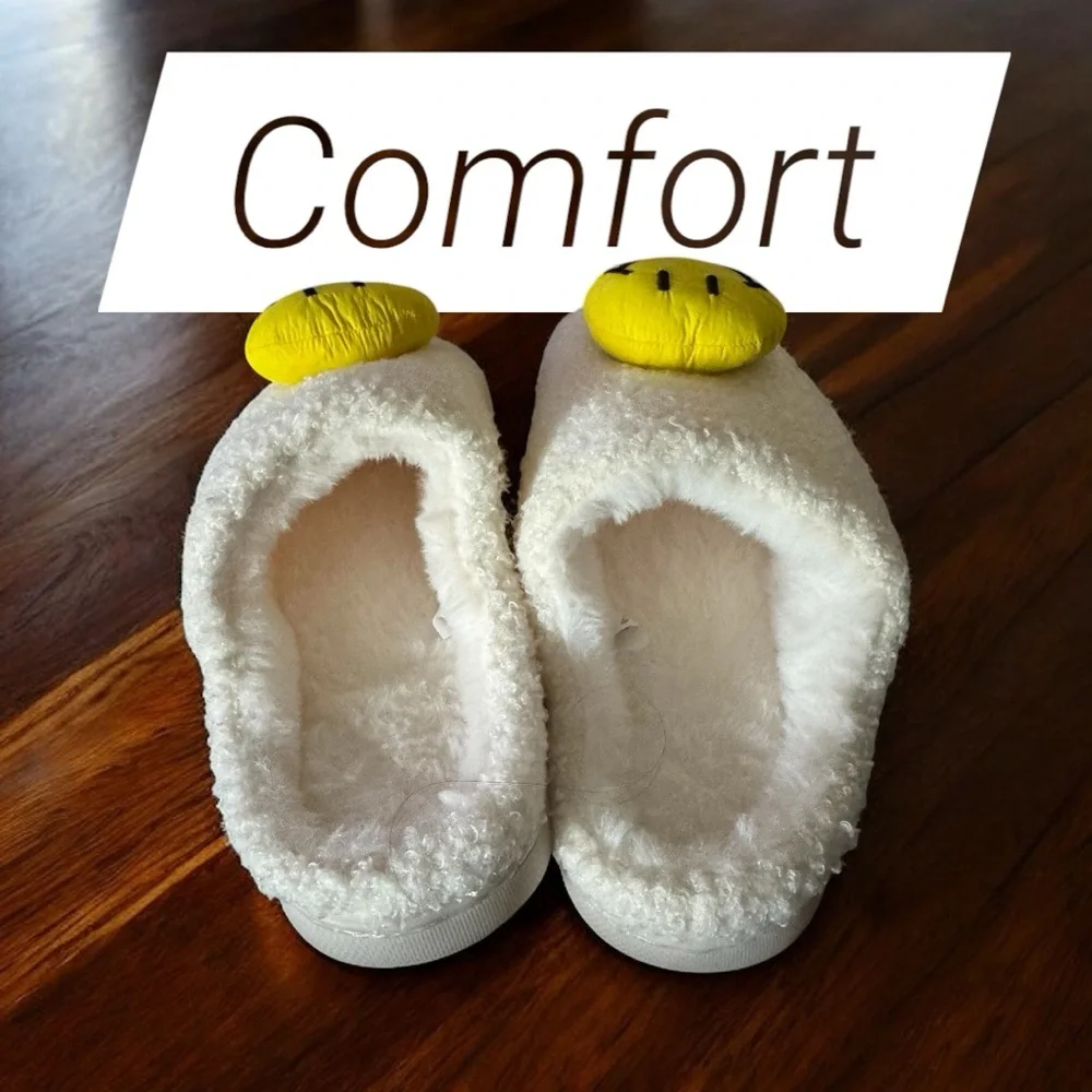 Kids White and Yellow Smiley Face Slippers
